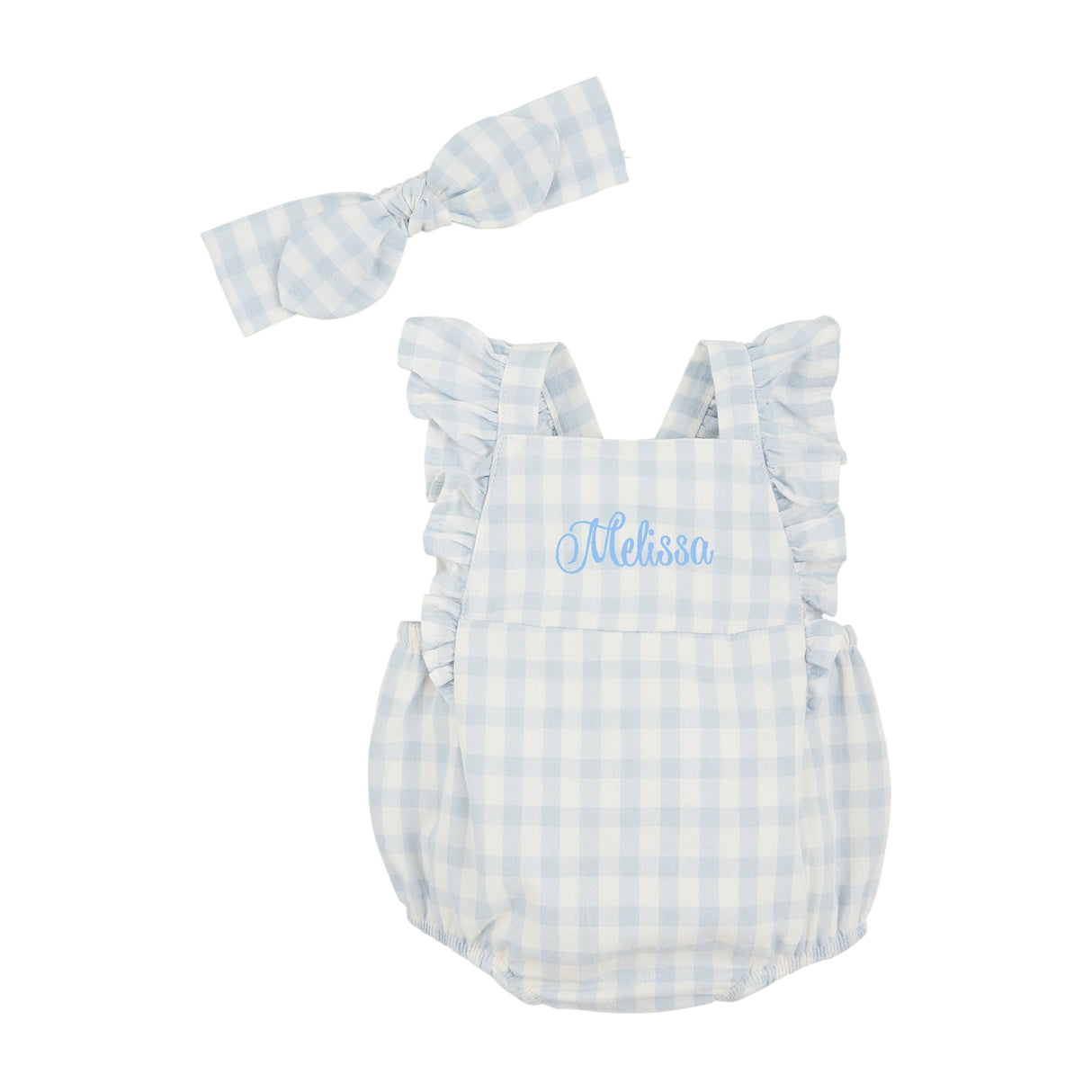 Blue Gingham Sunsuit & Headband Set