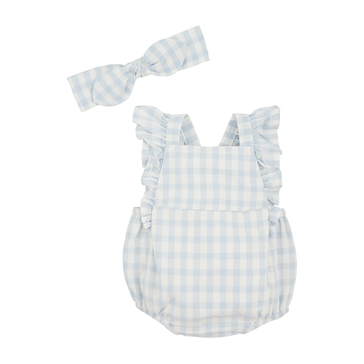Blue Gingham Sunsuit & Headband Set