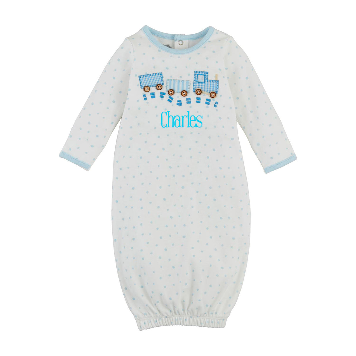Train Blue Polka Dot Baby Gown