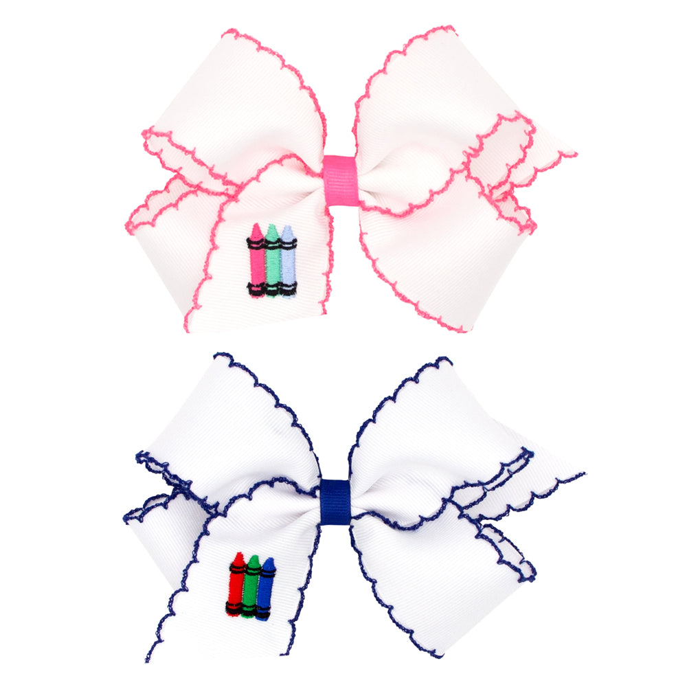 Crayons Embroidered Moonstitch Bow