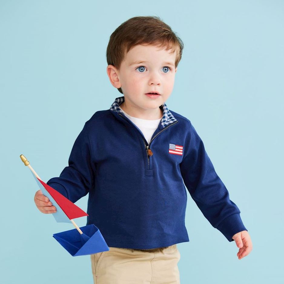 Flag Embroidered Quarter Zip Pullover
