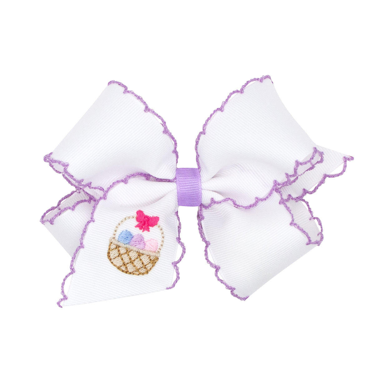 Easter Basket Embroidered Lavender Moonstitch Bow