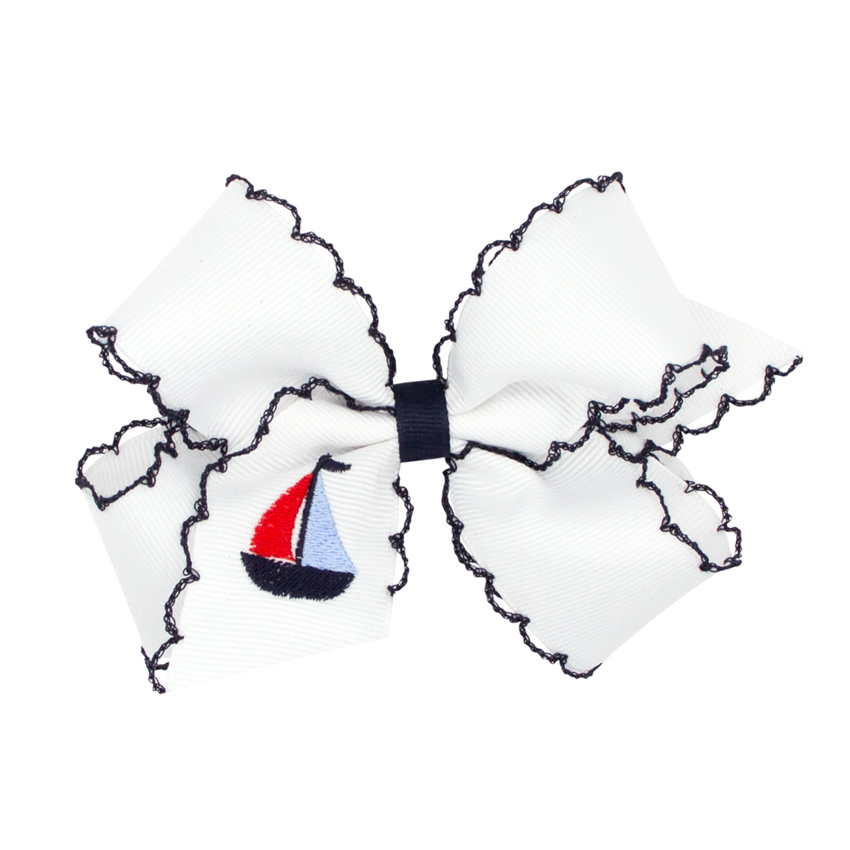 Nautical Sailboat Embroidered Moonstitch Bow