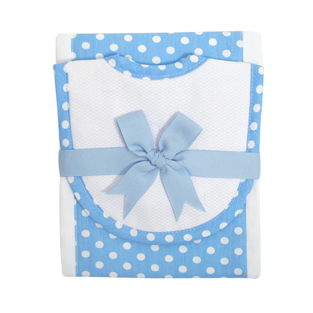 Blue Polka Dot Drooler Bib & Burp Set