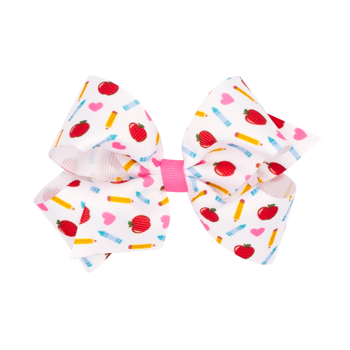 Pencil & Apple Print Grosgrain Bow