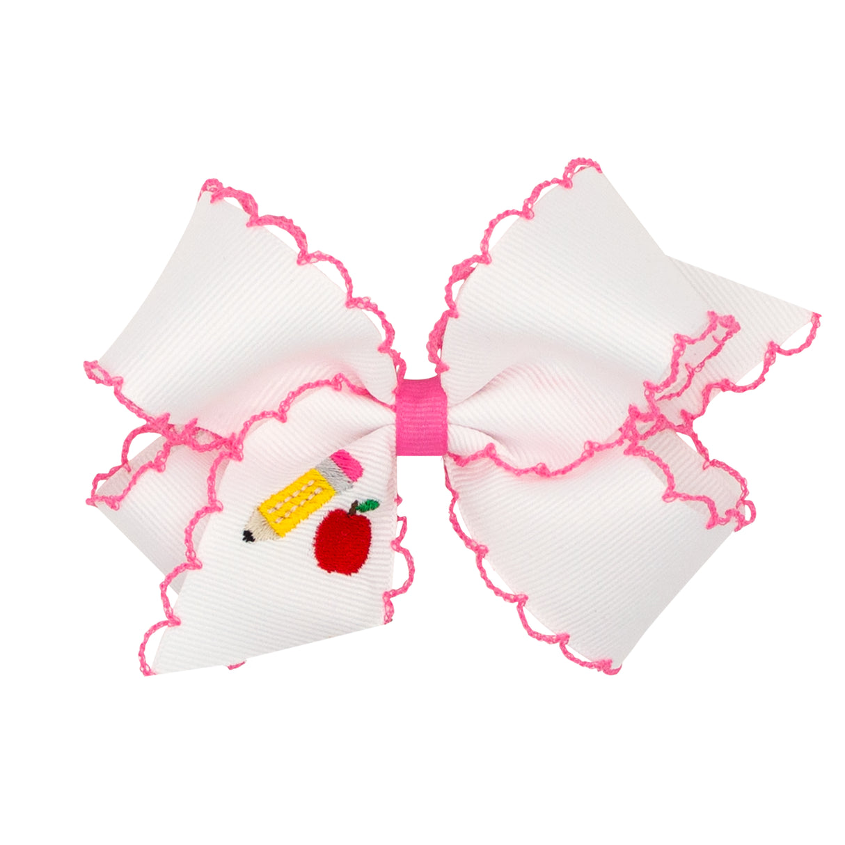 Pencil & Apple Embroidered Moonstitch Bow