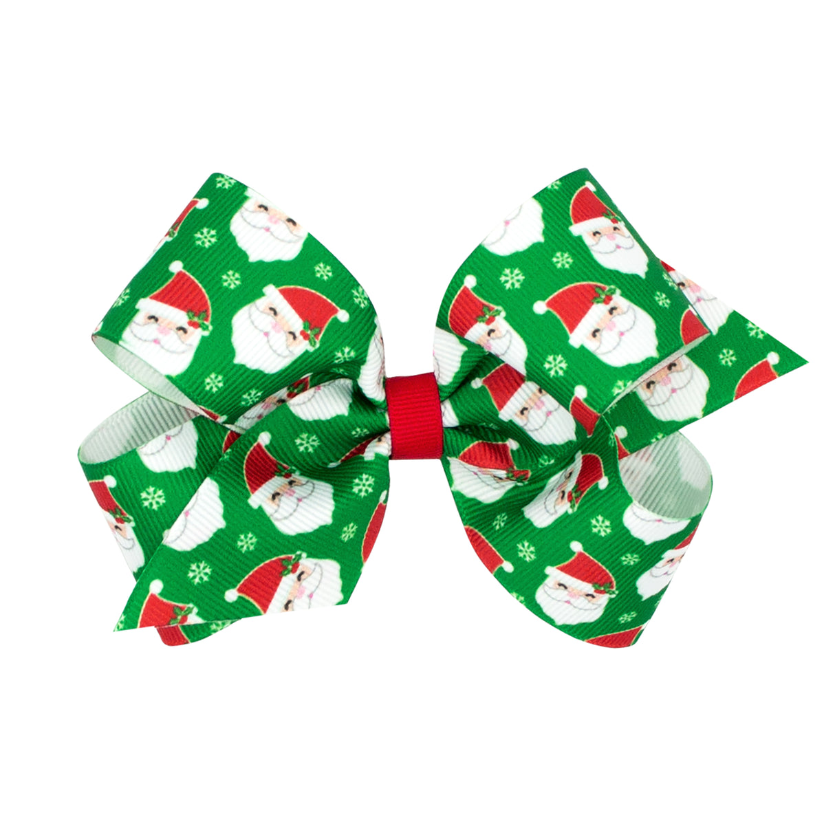 Santa Print Green Grosgrain Bow