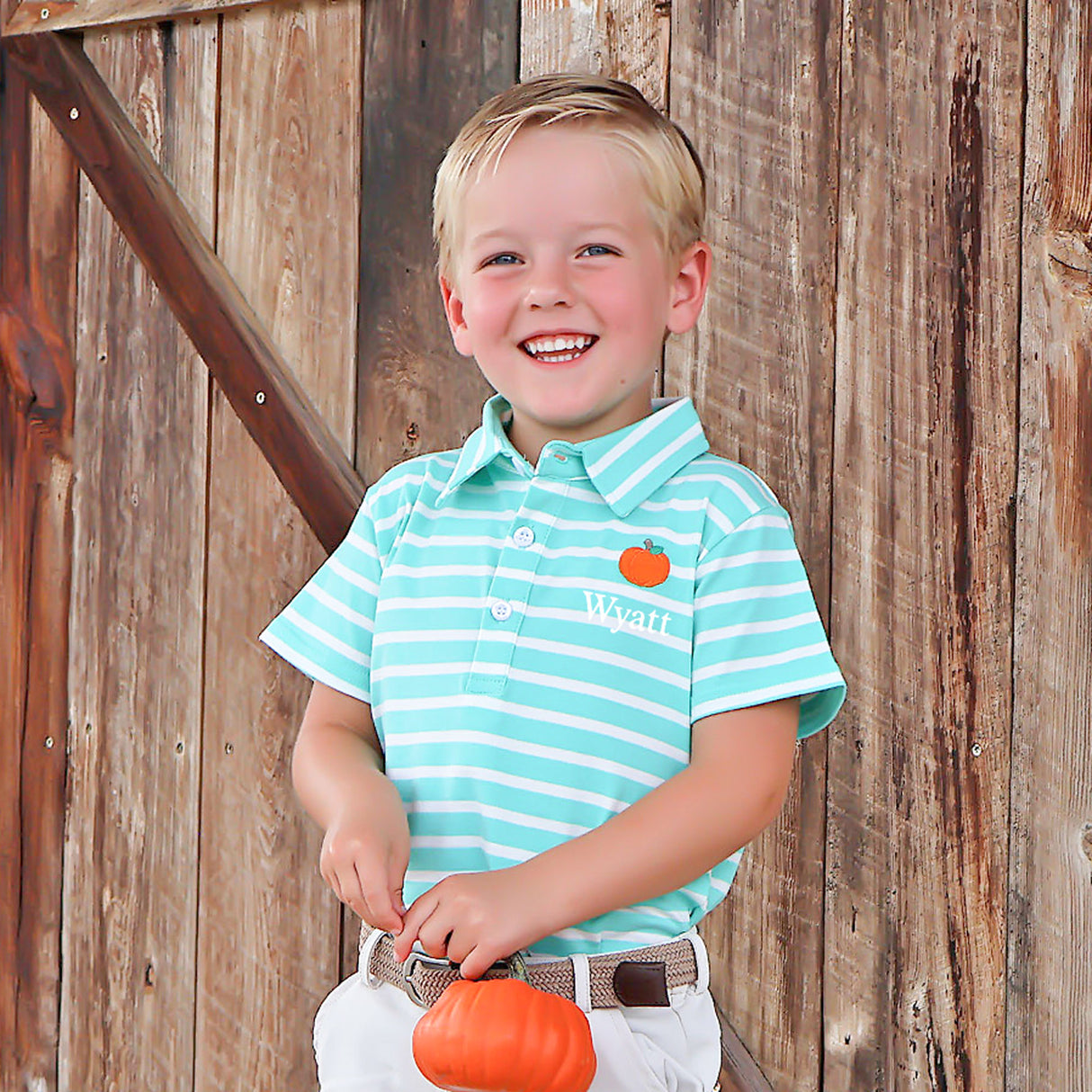 Cute Harvest Turquoise Stripe Polo