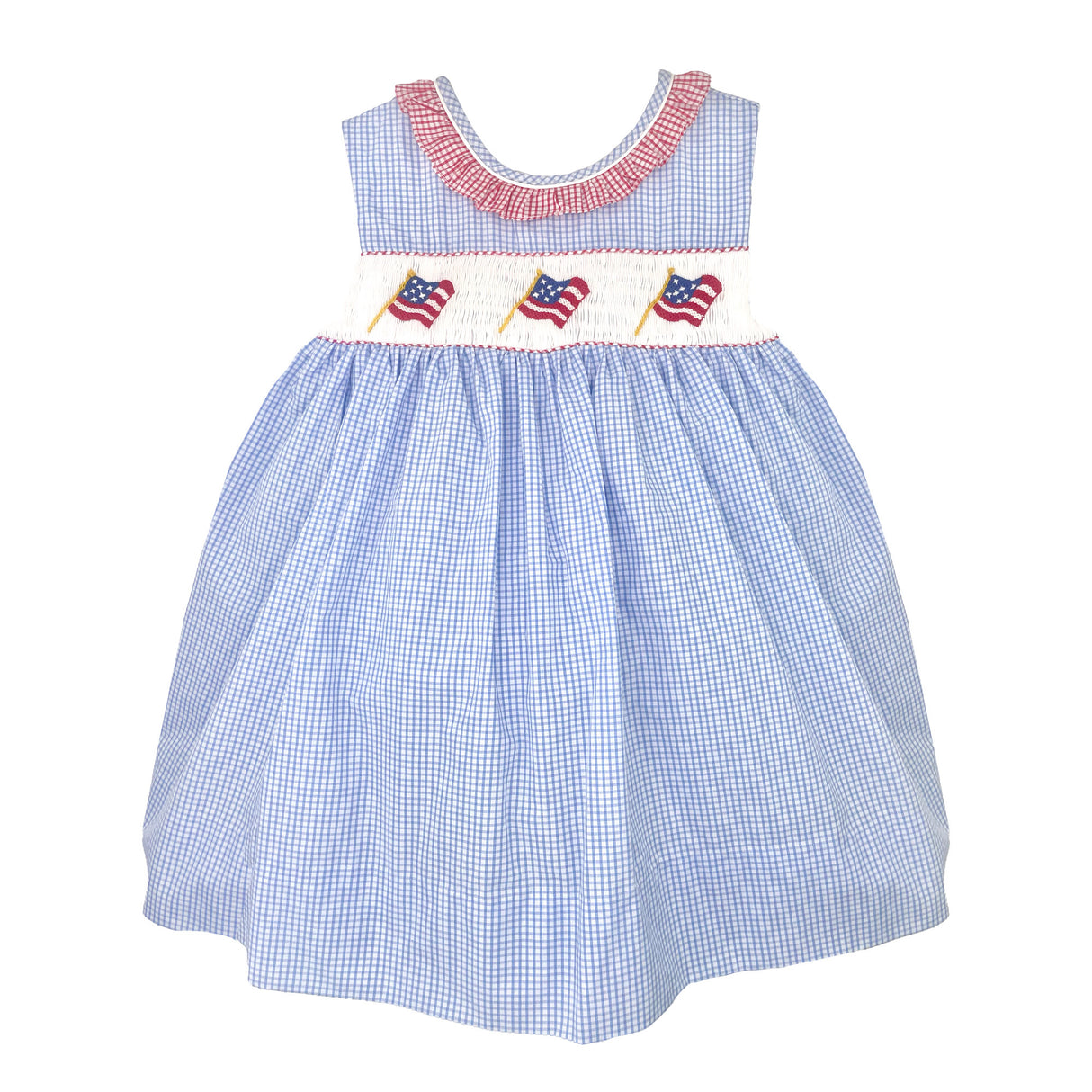 Patriotic Flag Smocked Blue Gingham Dress