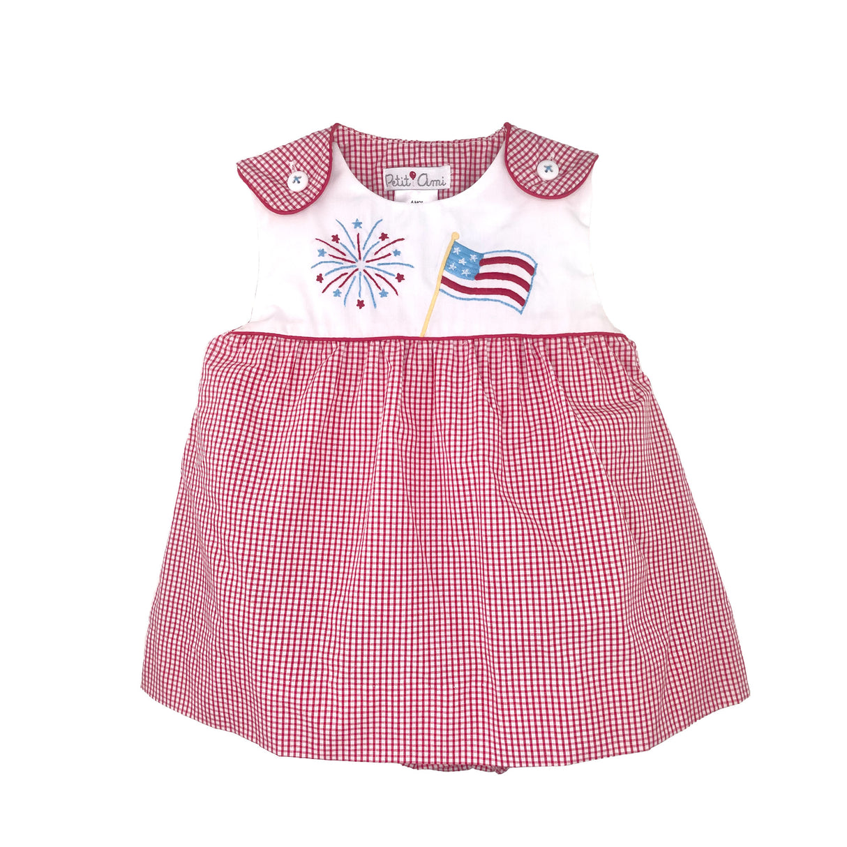Patriotic Fireworks Embroidered Red Gingham Sun Bubble