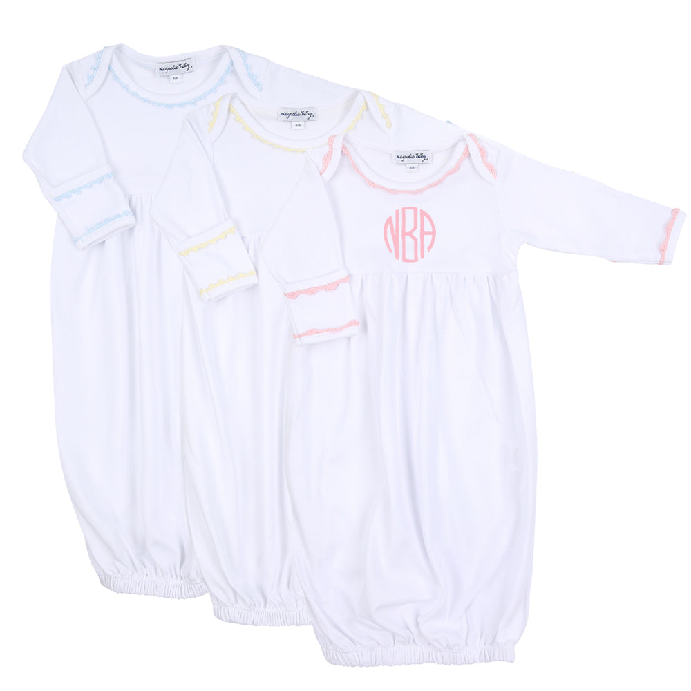 Baby Joy Gathered Gown with Crochet Trim