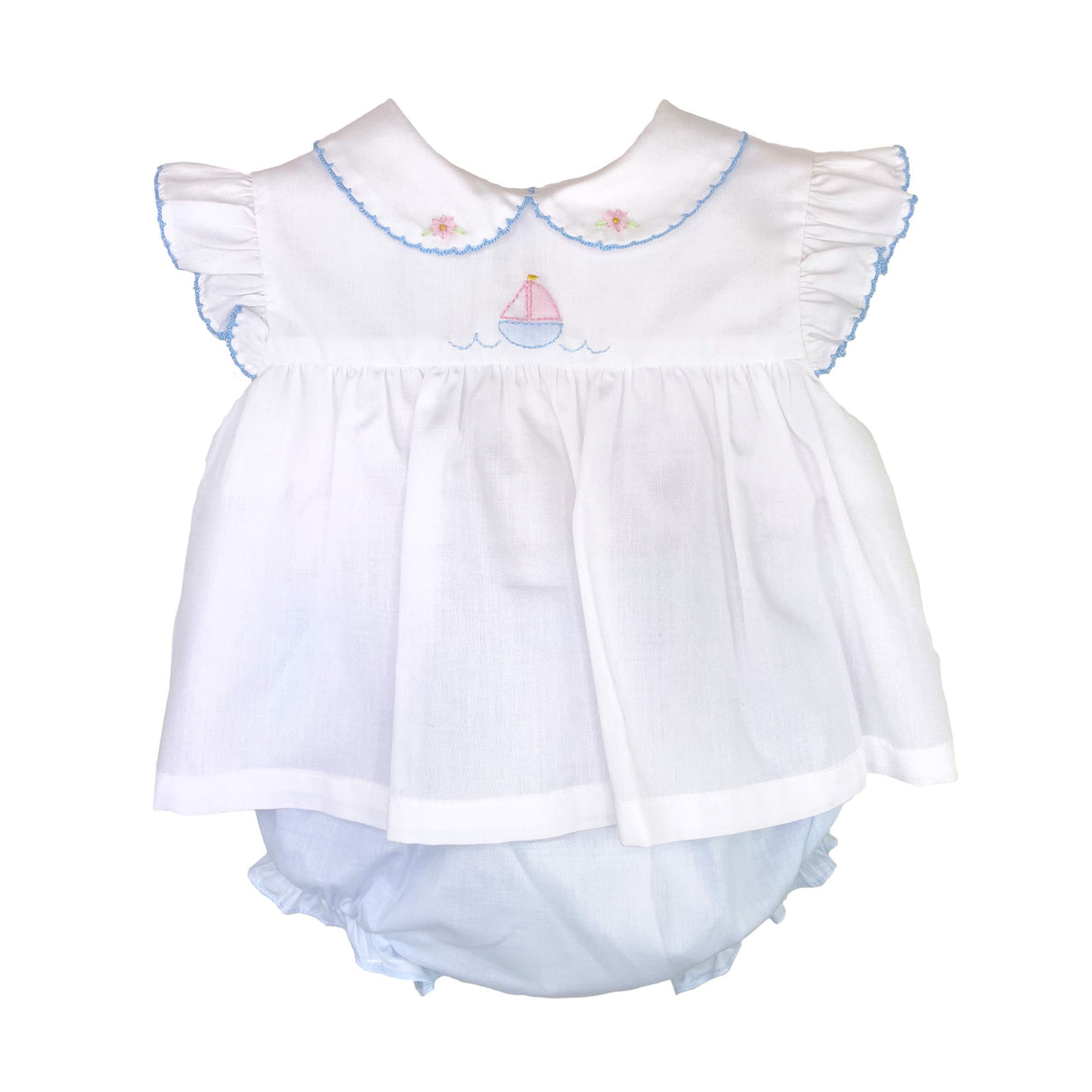 Embroidered Sailboat Bloomer Set with Bonnet
