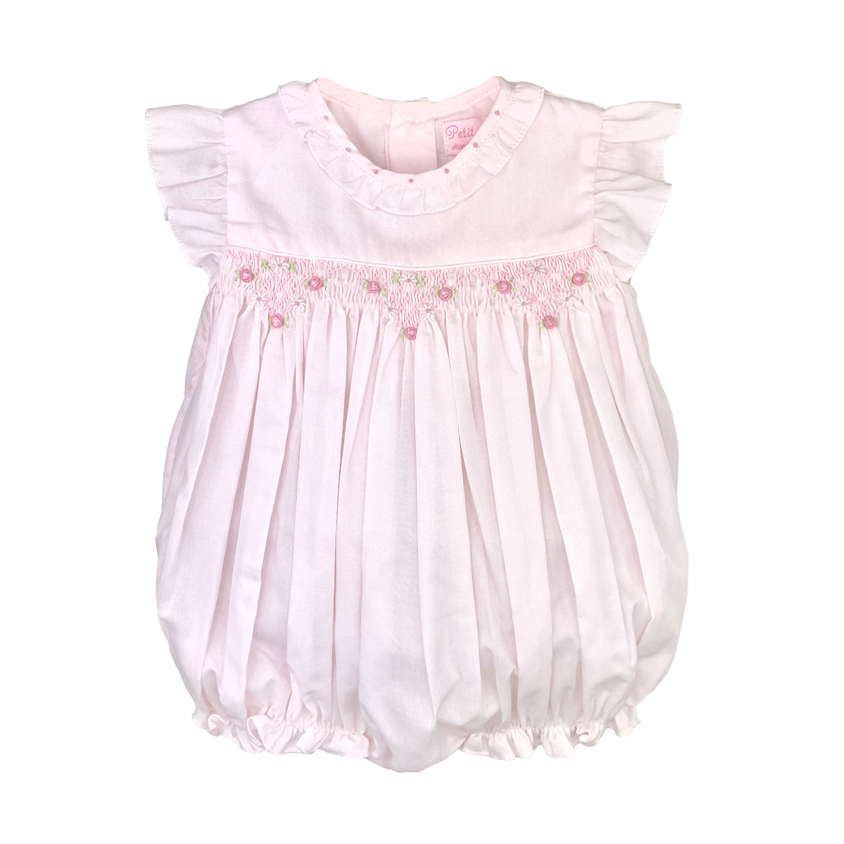 Rosebud Smocked Pink Ruffle Collared Bubble