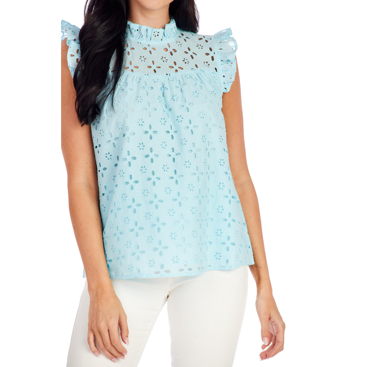 Blue Bianca Eyelet Mom Tank