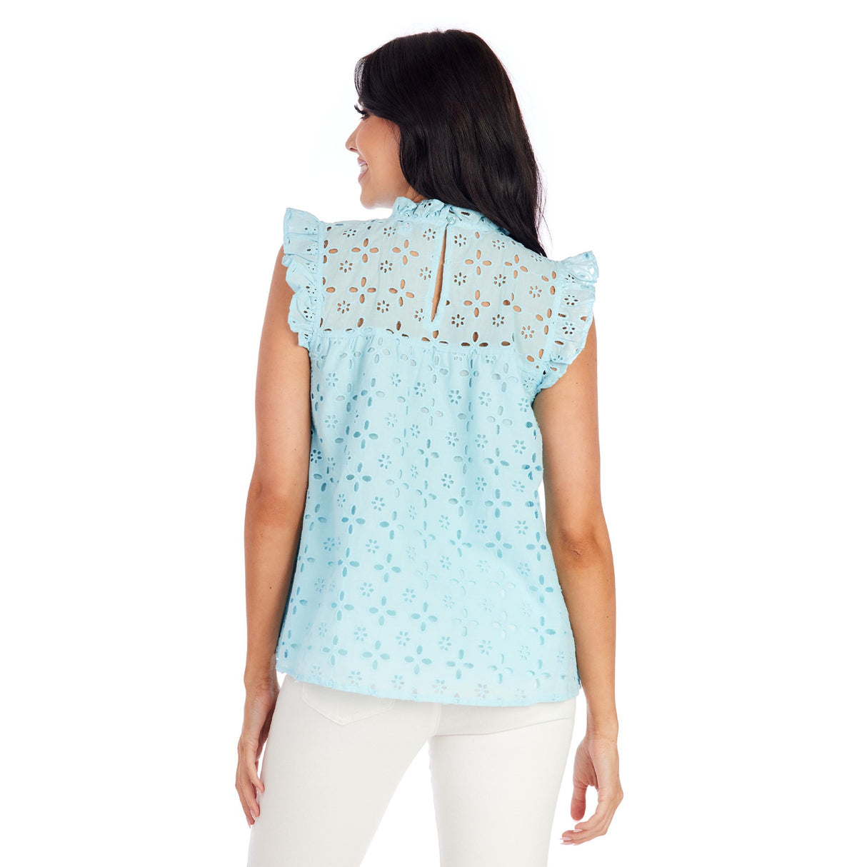 Blue Bianca Eyelet Mom Tank