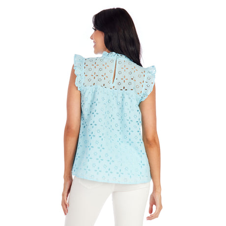 Blue Bianca Eyelet Mom Tank