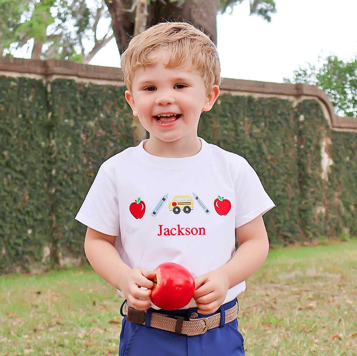 Apple & Bus White Short Sleeve Shirt