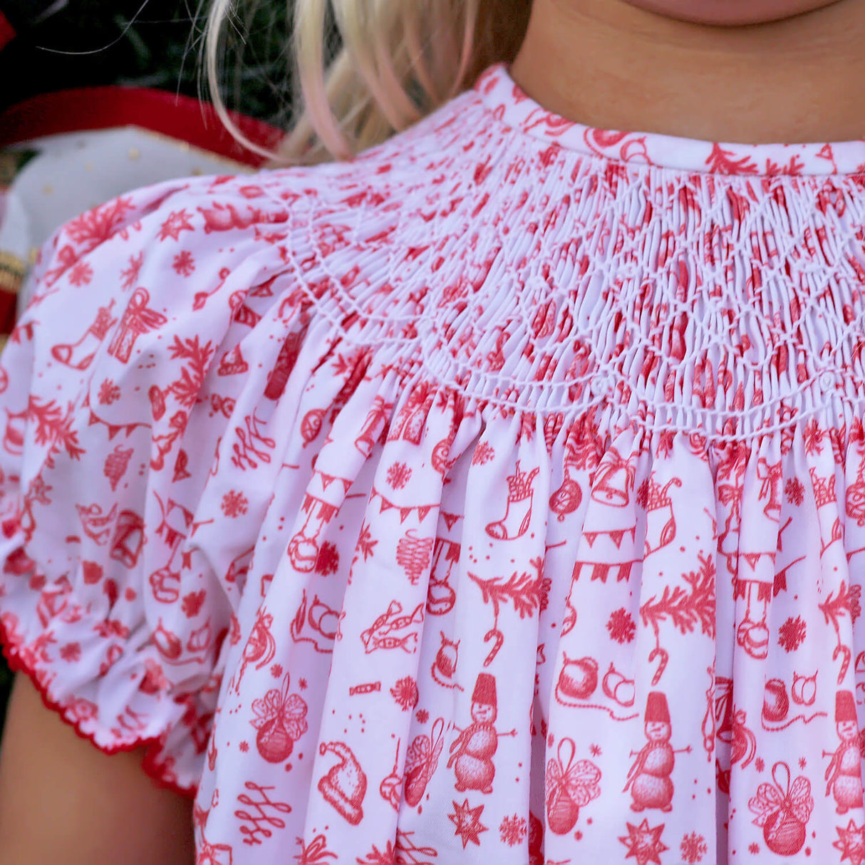Christmas Wonderland Red Smocked Long Bubble