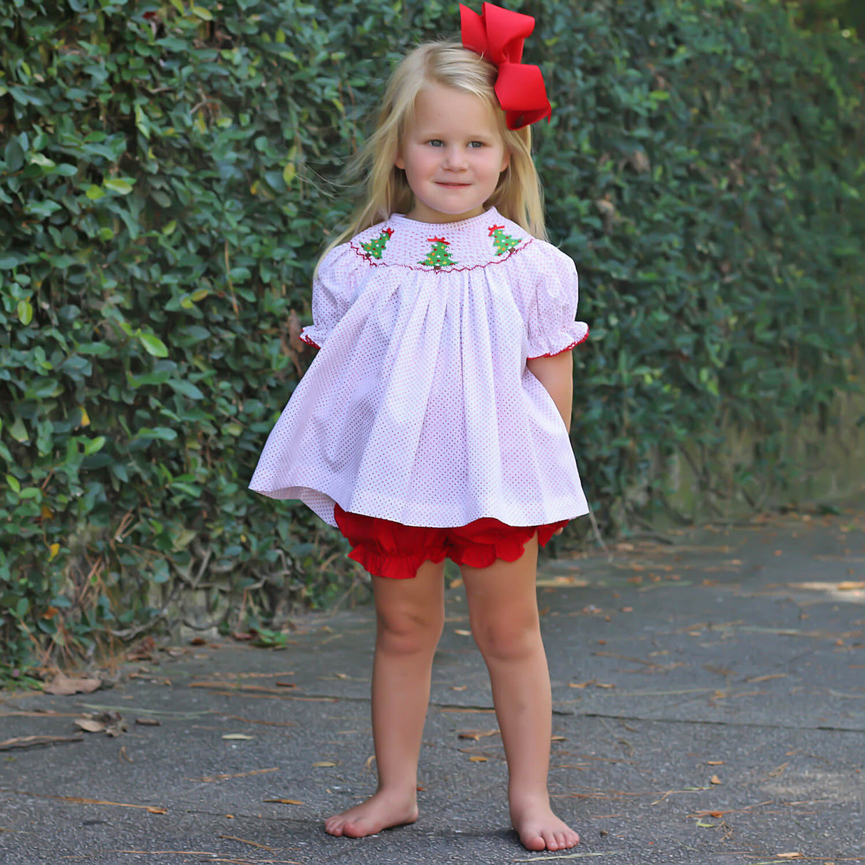 Whimsical Smocked Tree Red Dot Bloomer Set