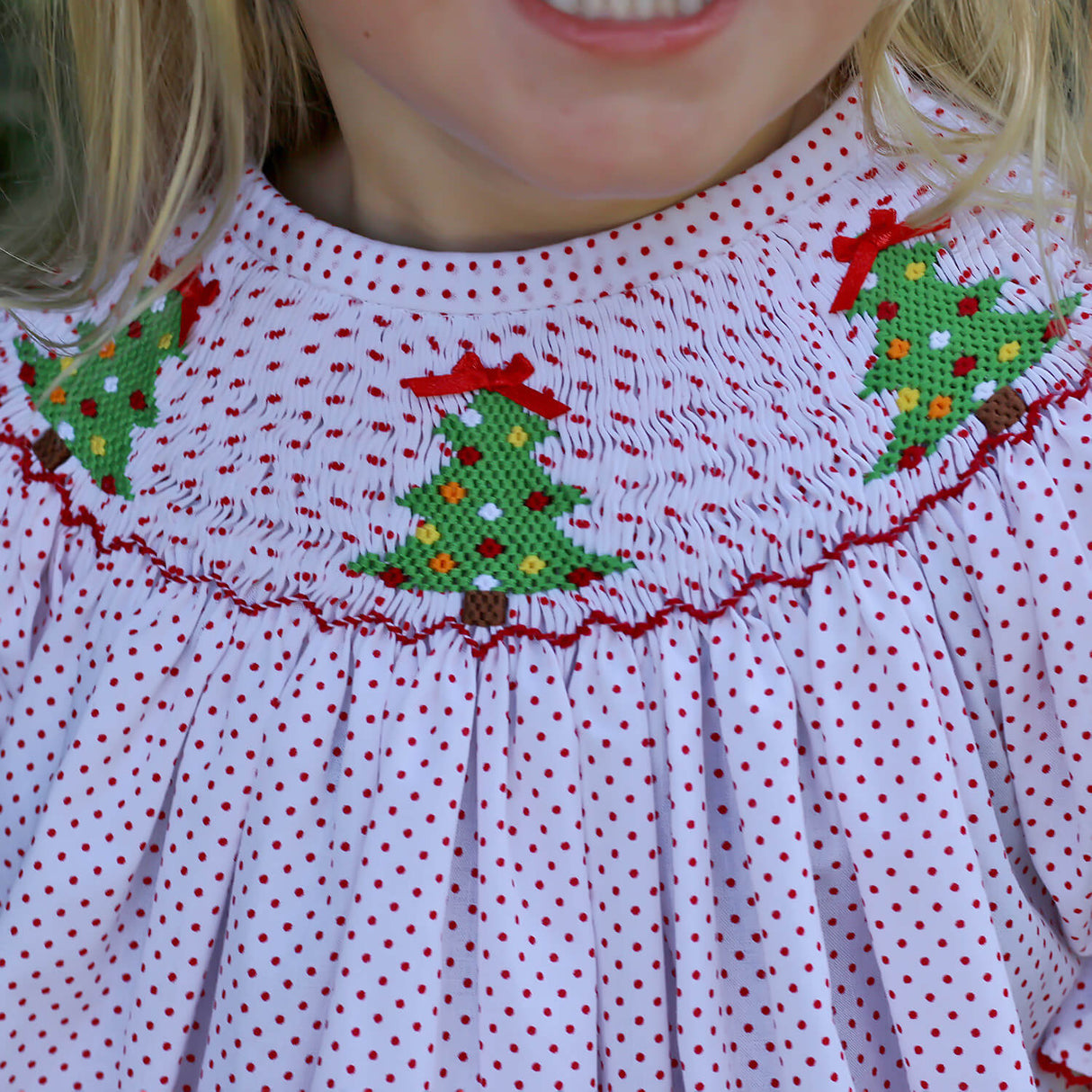Whimsical Smocked Tree Red Dot Bloomer Set