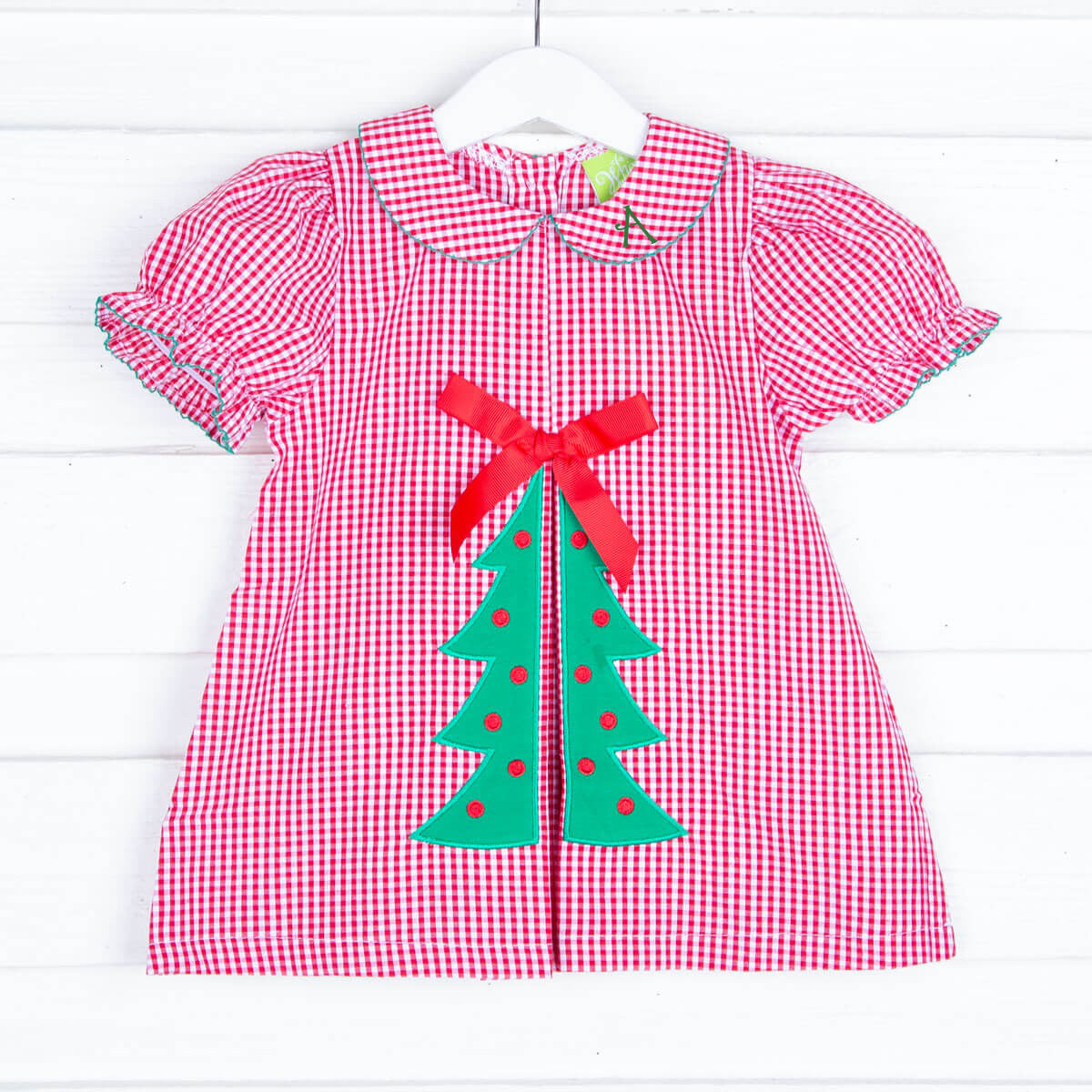 Christmas Tree Red Gingham Front Pleat Dress