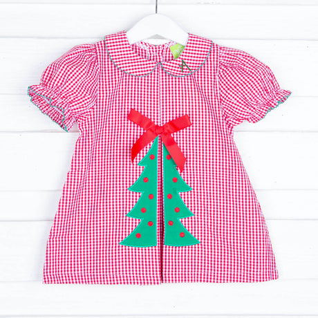 Christmas Tree Red Gingham Front Pleat Dress