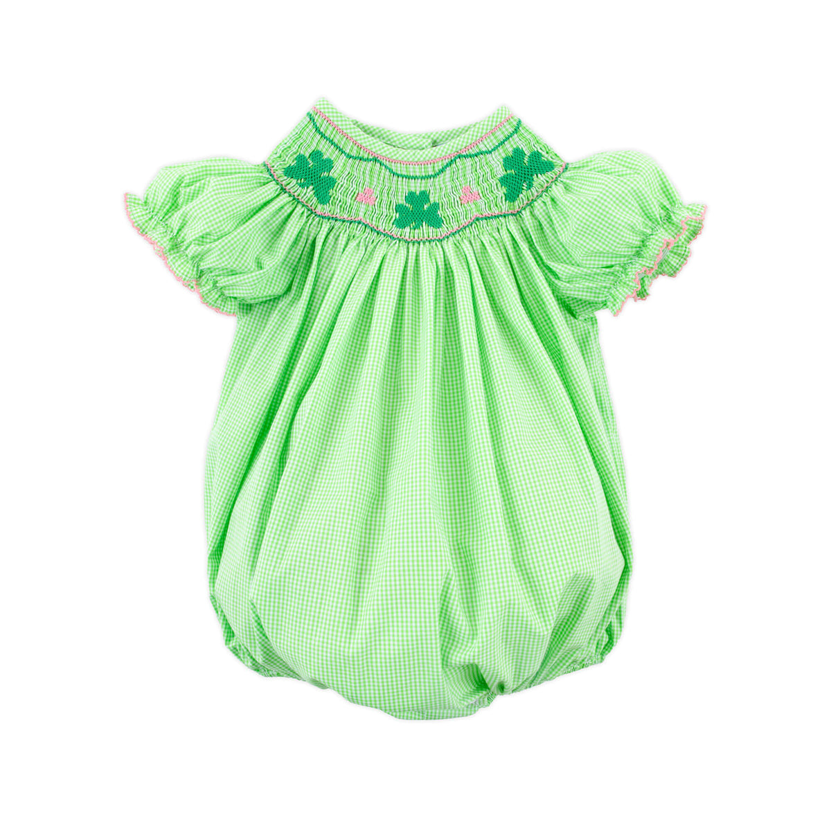 Clover Smocked Green Gingham Bubble – Classic Whimsy