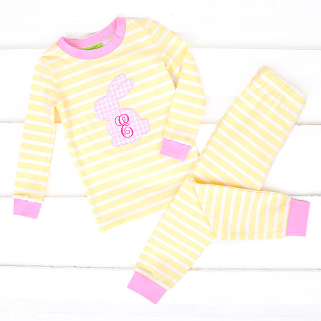 Pink Bunny Yellow Stripe Pajamas Classic Whimsy