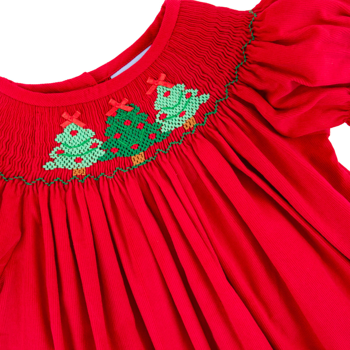 Christmas Tree Smocked Red Corduroy Dress