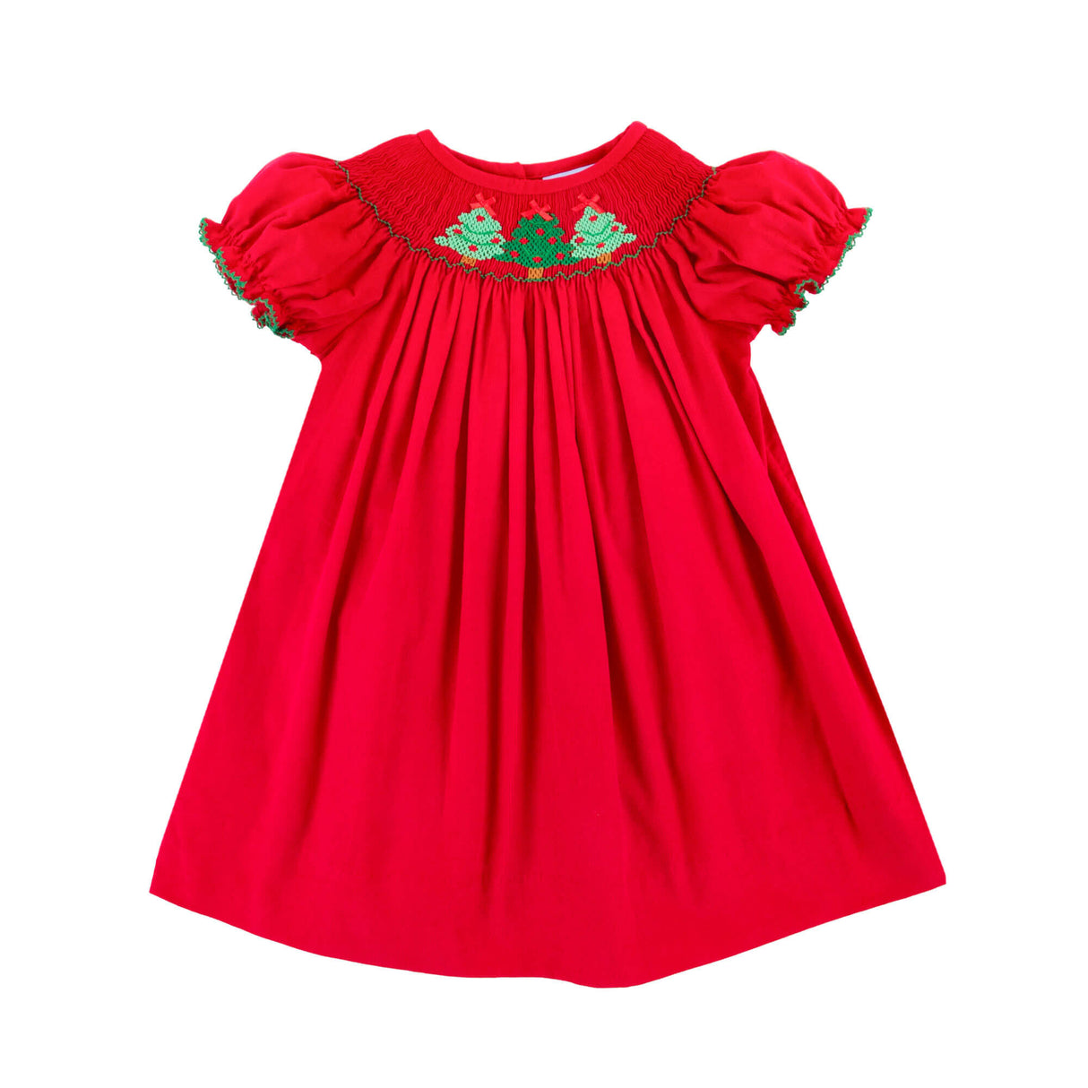 Christmas Tree Smocked Red Corduroy Dress