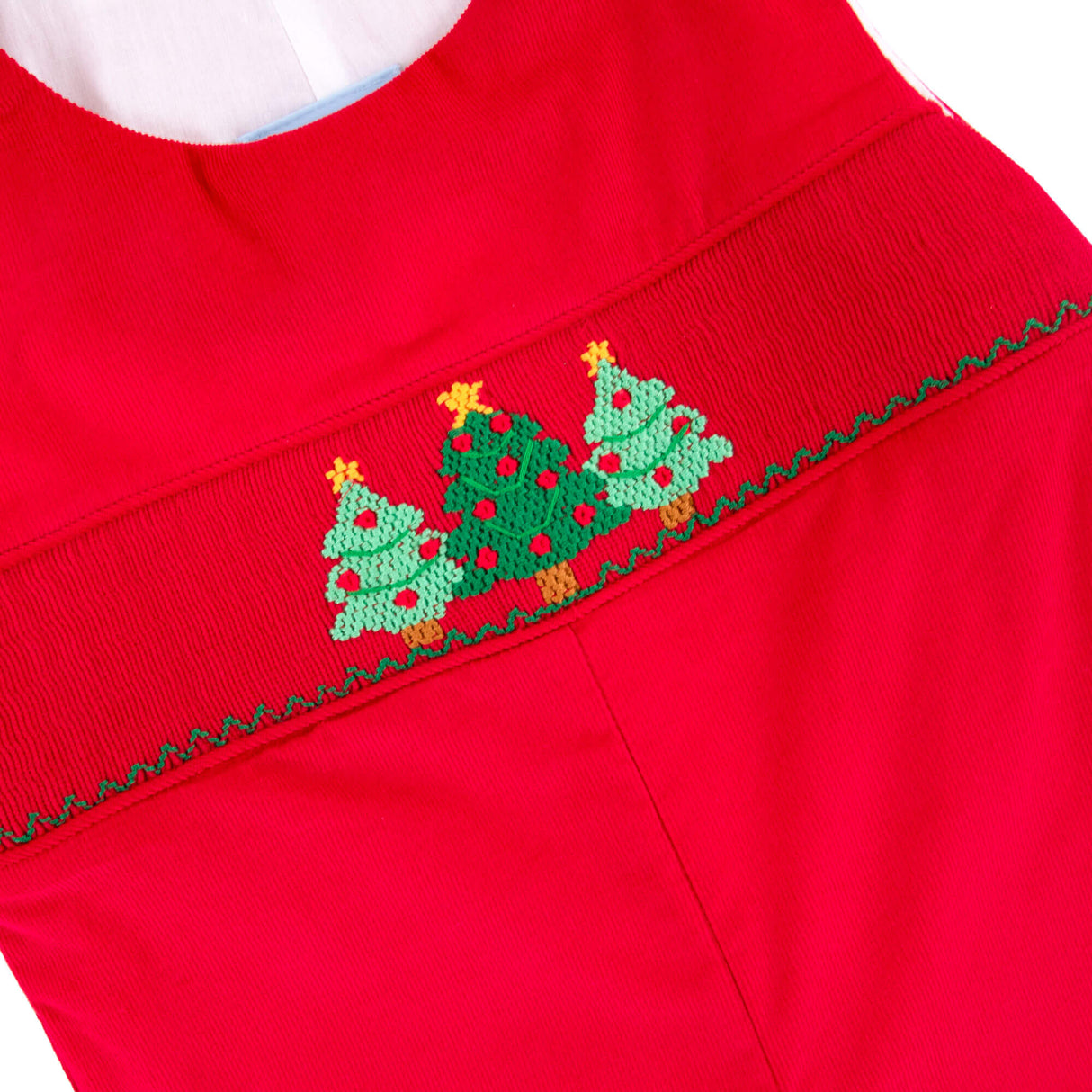 Christmas Tree Smocked Red Corduroy Longall