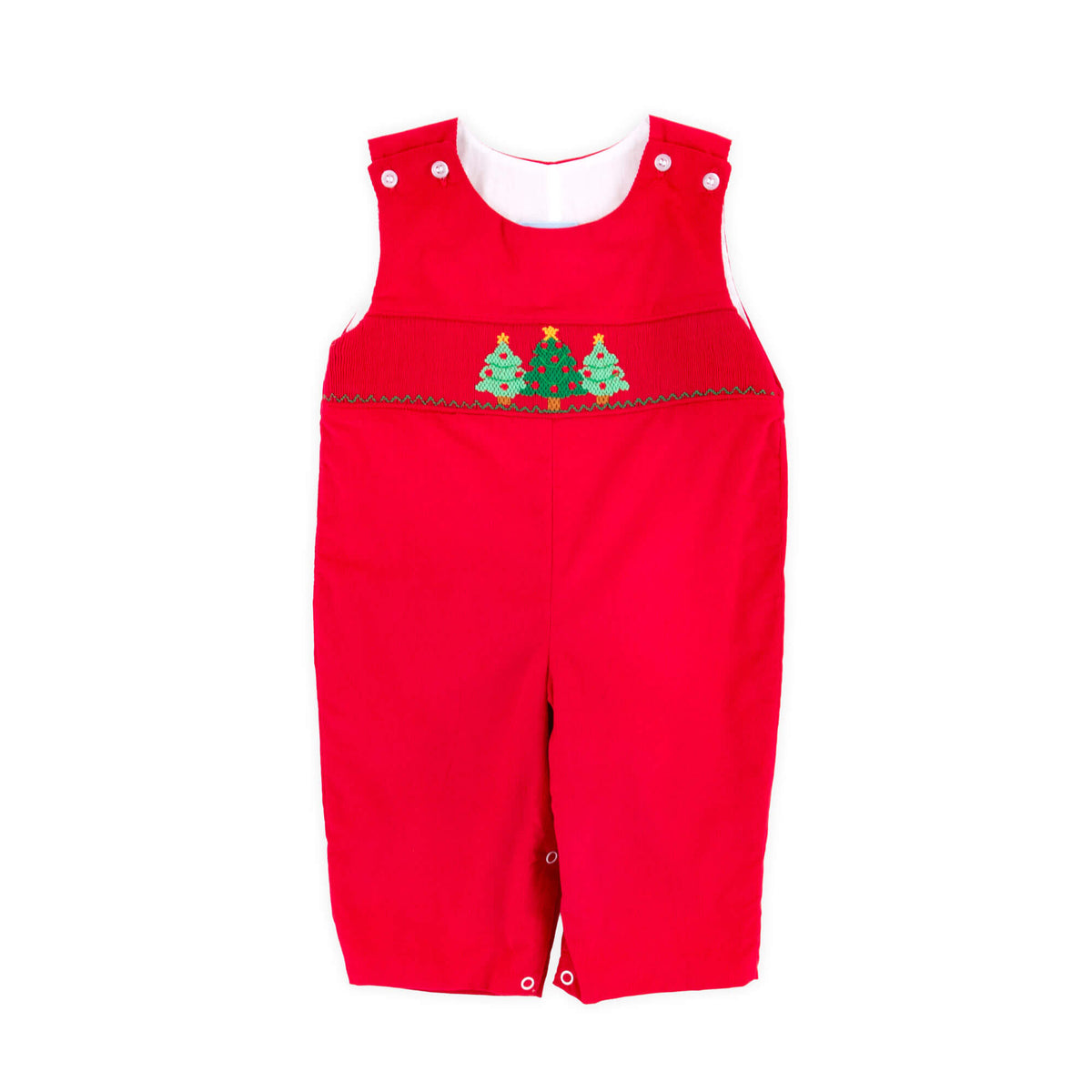 Christmas Tree Smocked Red Corduroy Longall