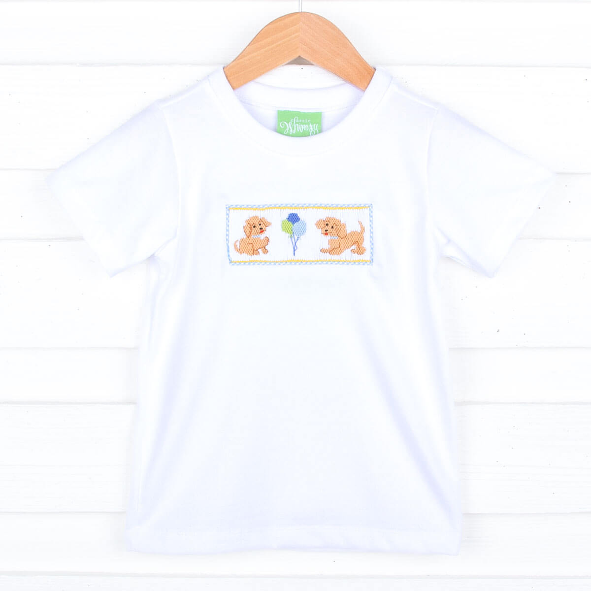 Puppy Party Smocked White Short Sleeve Shirt