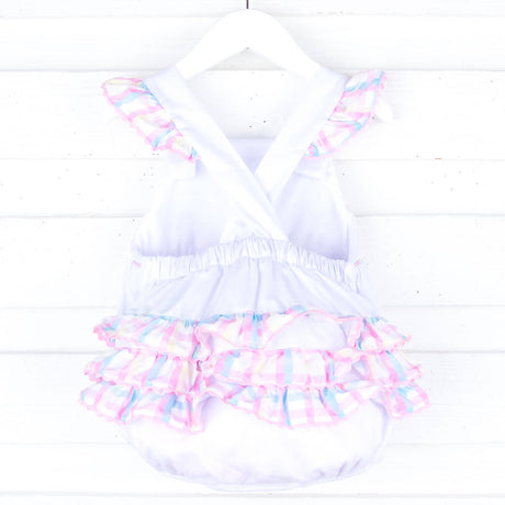 Birthday Girl Smocked White Leah Ruffle Bubble
