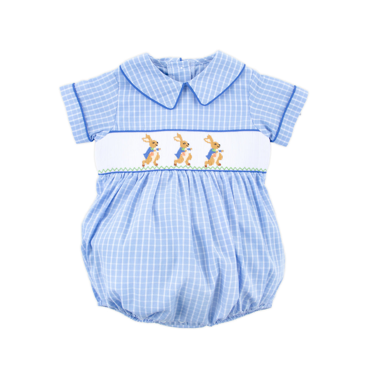 Storybook Smocked Blue Windowpane Boy Bubble