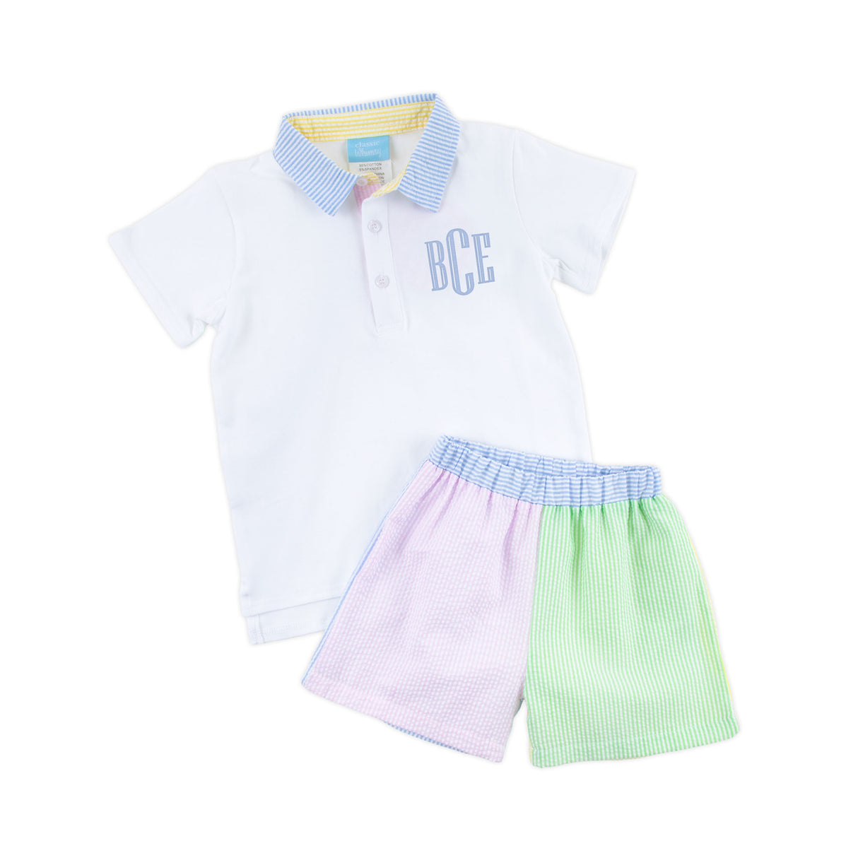 Multi Stripe Seersucker Polo Short Set
