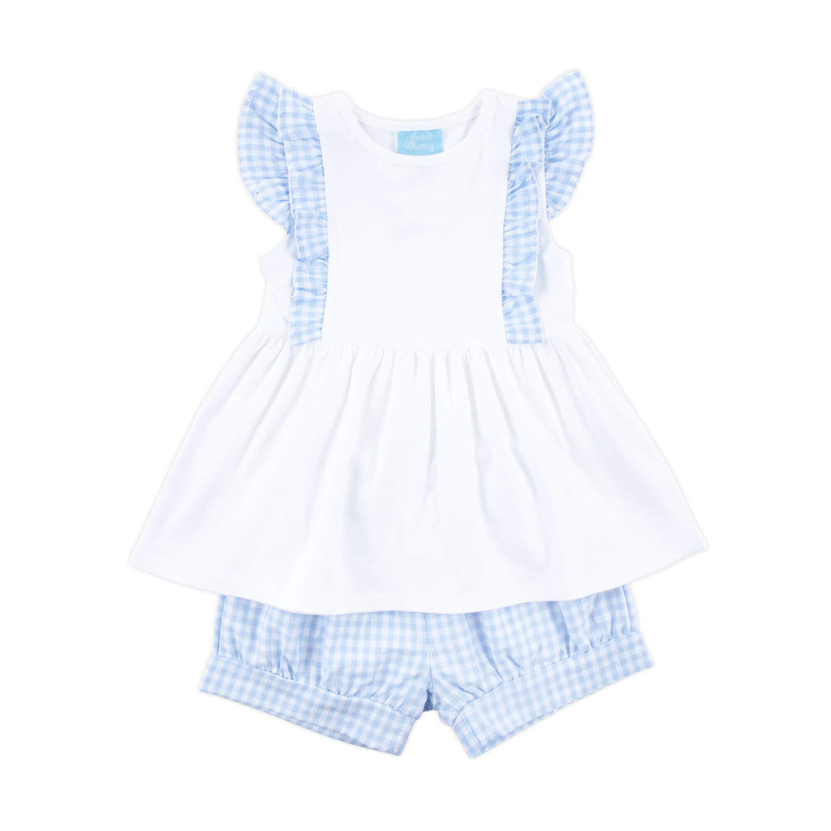 Pastel Blue Gingham Ruffle Kate Short Set