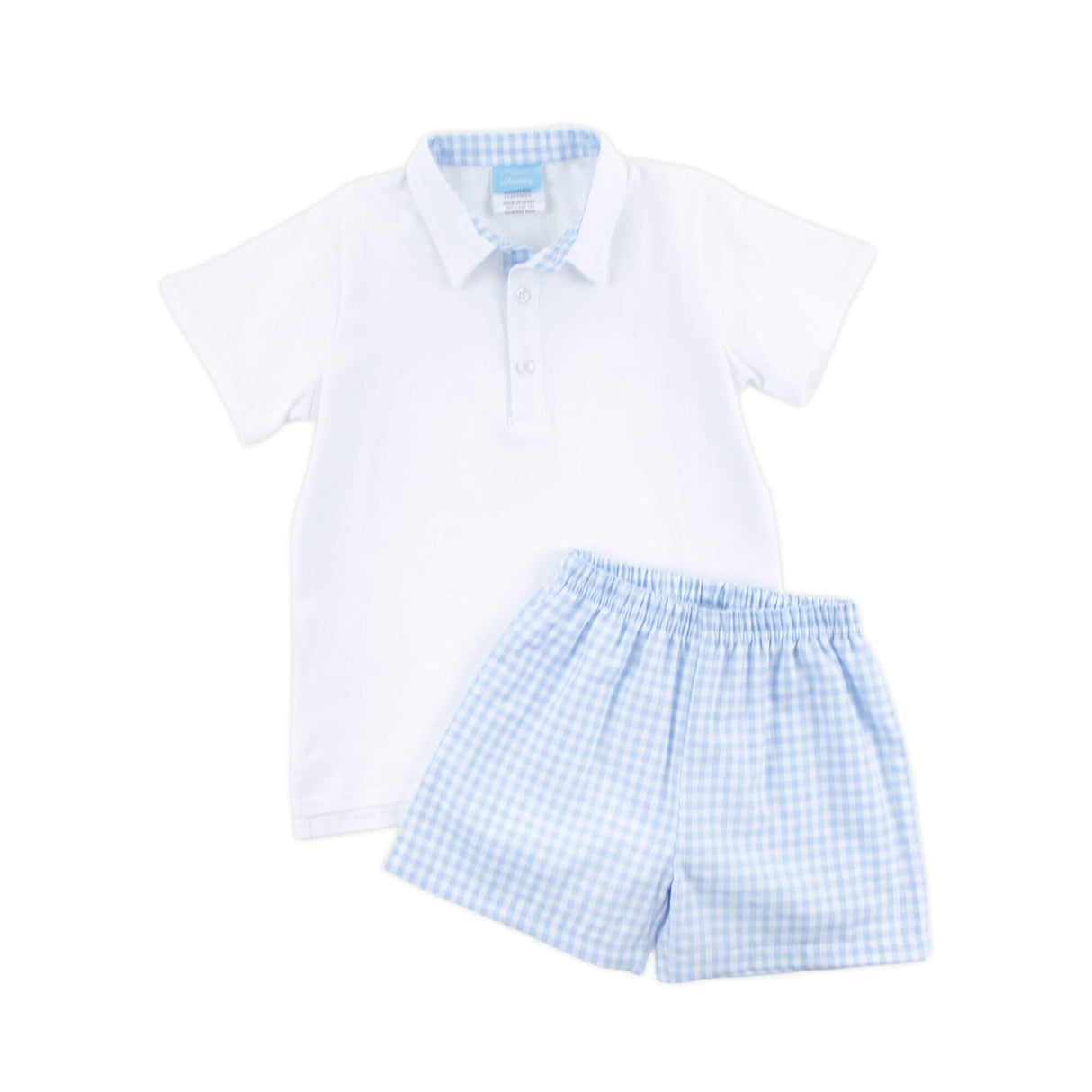 Pastel Blue Gingham Polo Short Set