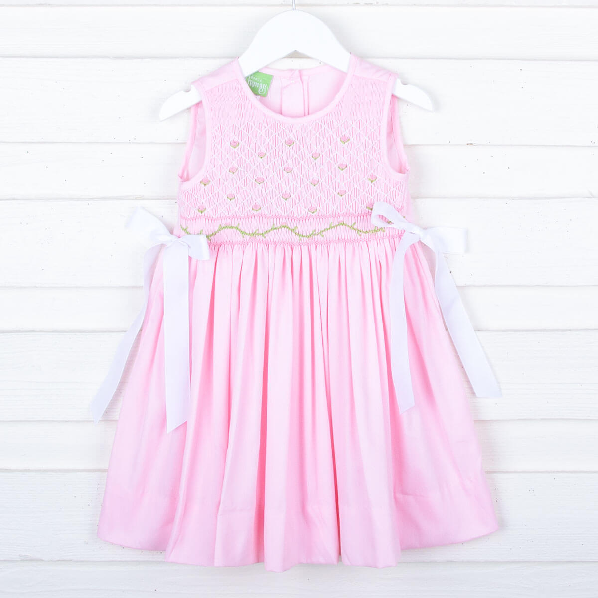 Rose Geometric Smocked Pink Pique Dress