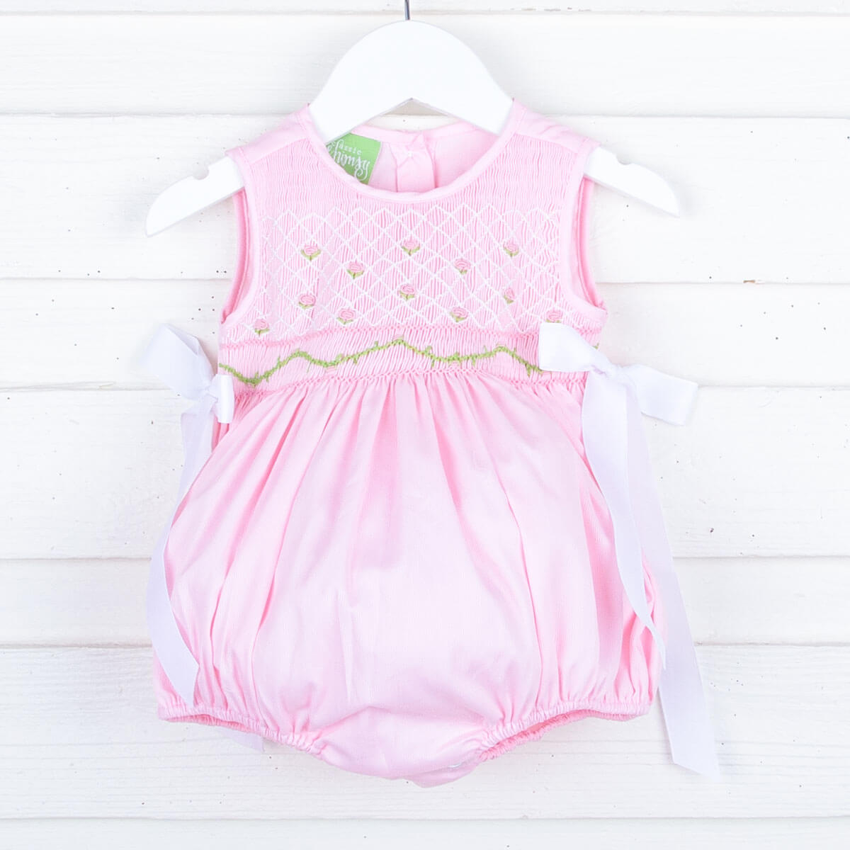 Rose Geometric Smocked Pink Pique Bubble