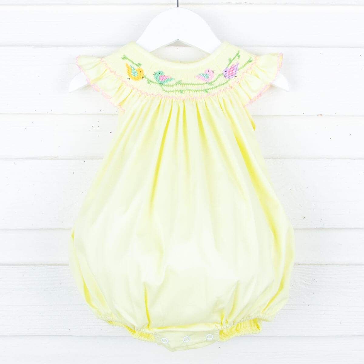 Sweet Birds Smocked Yellow Pique Bubble