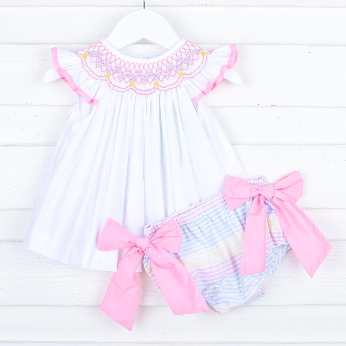 Geometric Smocked Multi Stripe Bloomer Set
