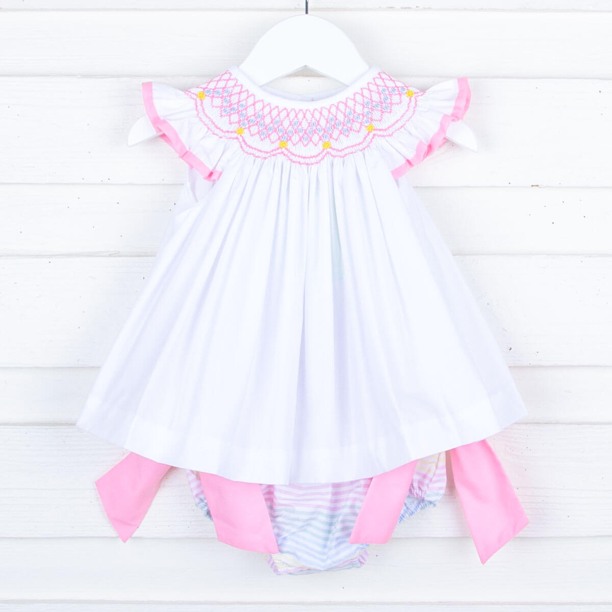 Geometric Smocked Multi Stripe Bloomer Set