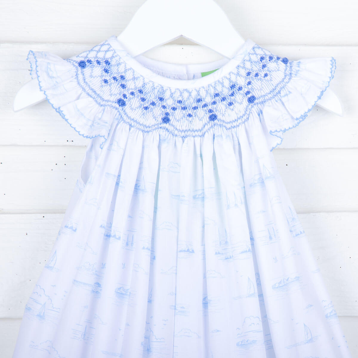 Sailboat Toile Smocked Dress