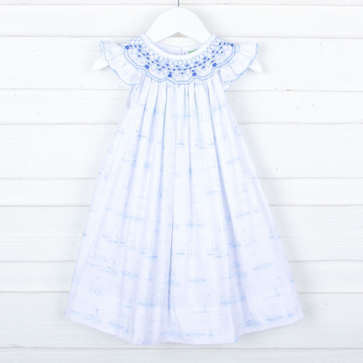 Sailboat Toile Smocked Dress