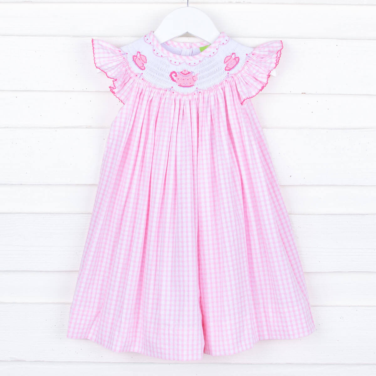 Tea Party Smocked Pink Seersucker Dress