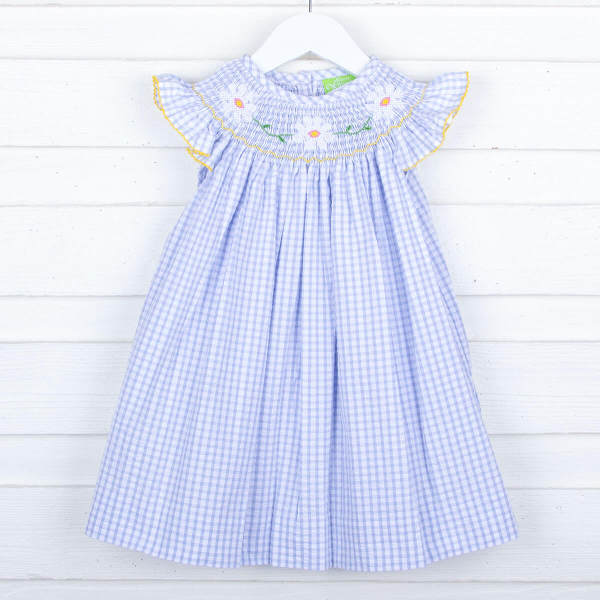 Daisy Smocked Light Blue Seersucker Dress