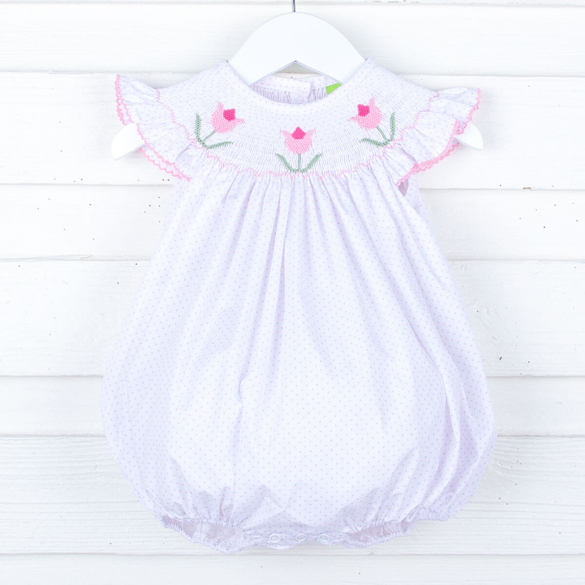 Tulip Smocked Pink Polka Dot Bubble
