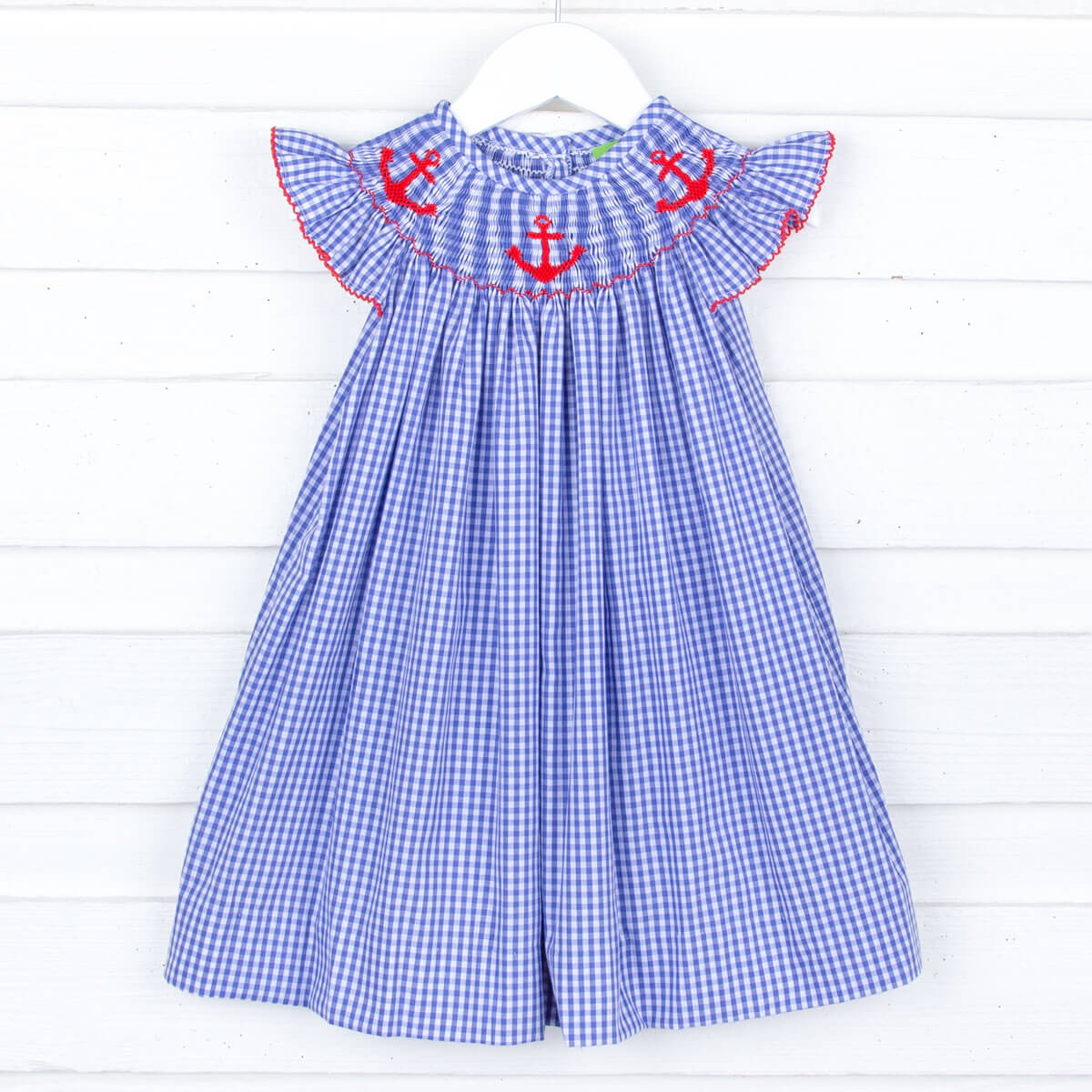 Red Anchor Smocked Royal Blue Dress