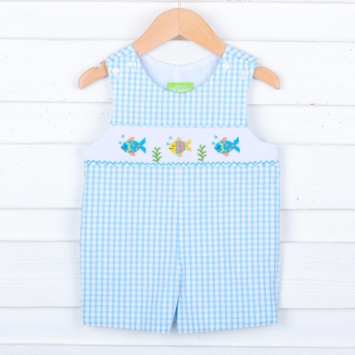 Fish Smocked Aqua Seersucker Jon Jon